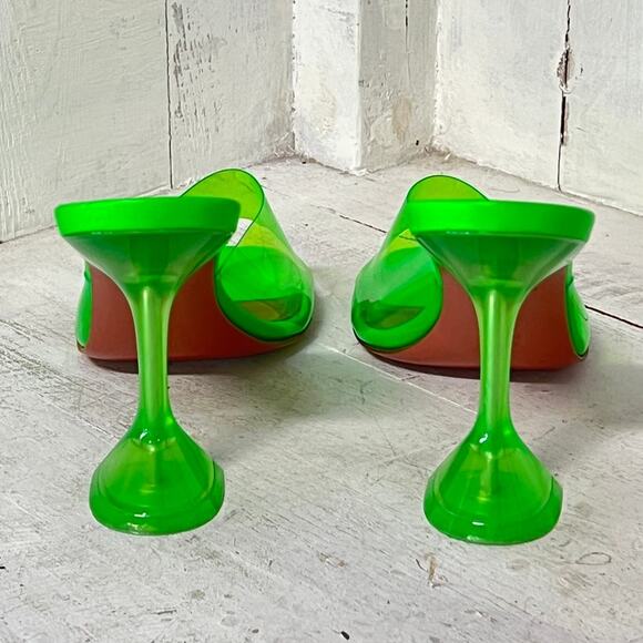 Amina Muaddi Lupita PVC Slip On Spool Heel Mules Sandal Fluo Green Women Size 40 - Picture 4 of 6